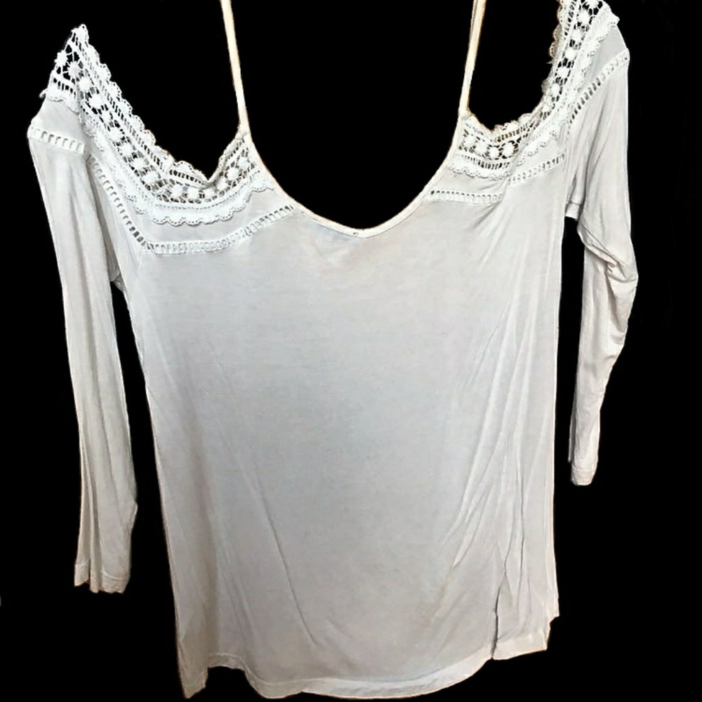 White Boho Peasant Gypsy Cold Shoulder Lace Top